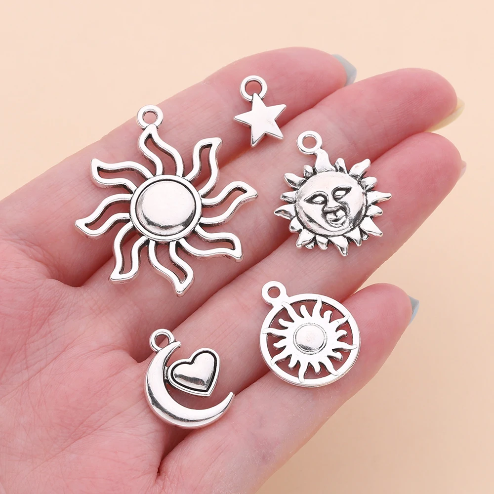 10 قطعة/الوحدة سبائك القمر الخماسية نجمة شكل قلب المعلقات ل عقد دي اي واي سوار صنع المجوهرات العثور على الملحقات #5