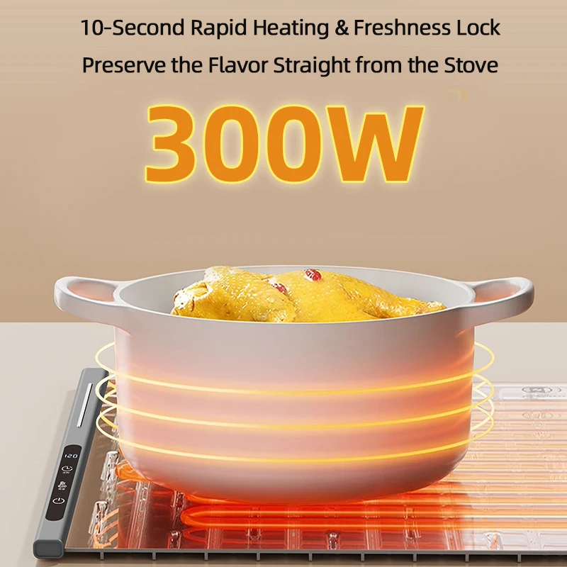 300W Food Warmer 10 Second Rapid Heating 8 Level Adjustable Temperature Constant Warmth for Milk Dishes 8h Timed Keep-Warm