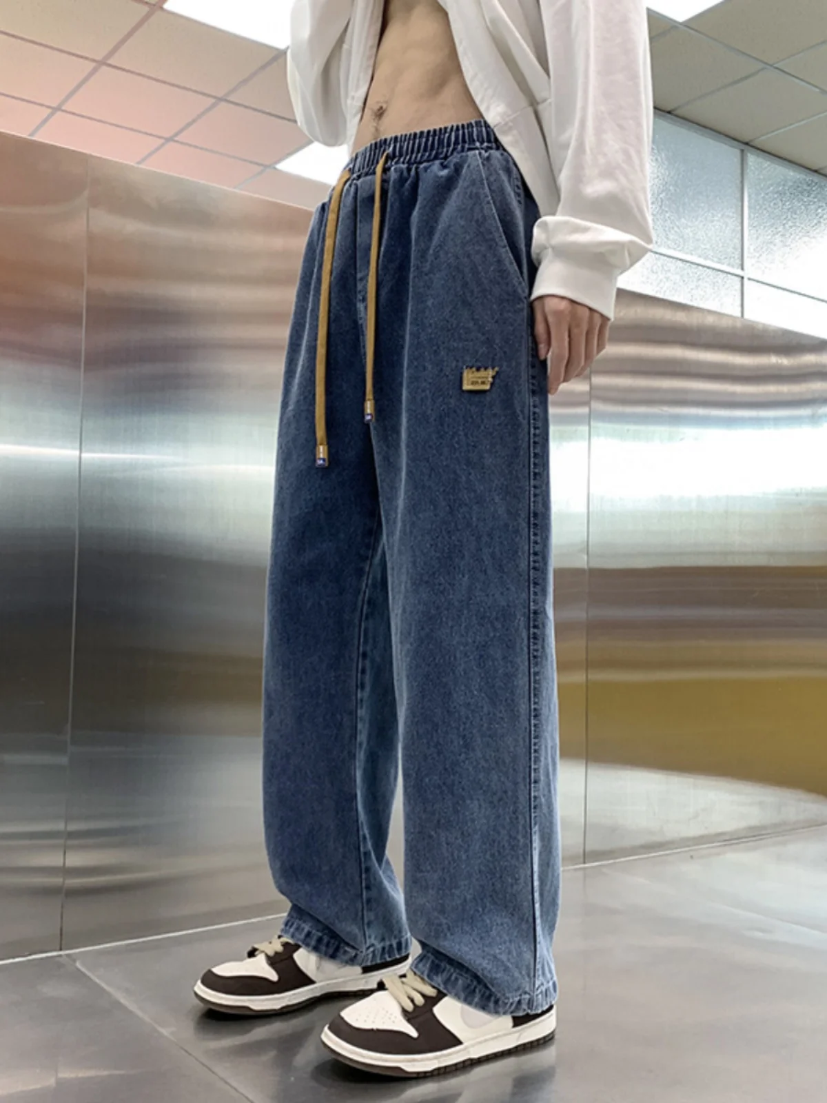 

Мужские джинсы Deep Blue Dstring в стиле хип-хоп, свободные прямые брюки с широкими штанинами, молодежная модная повседневная одежда