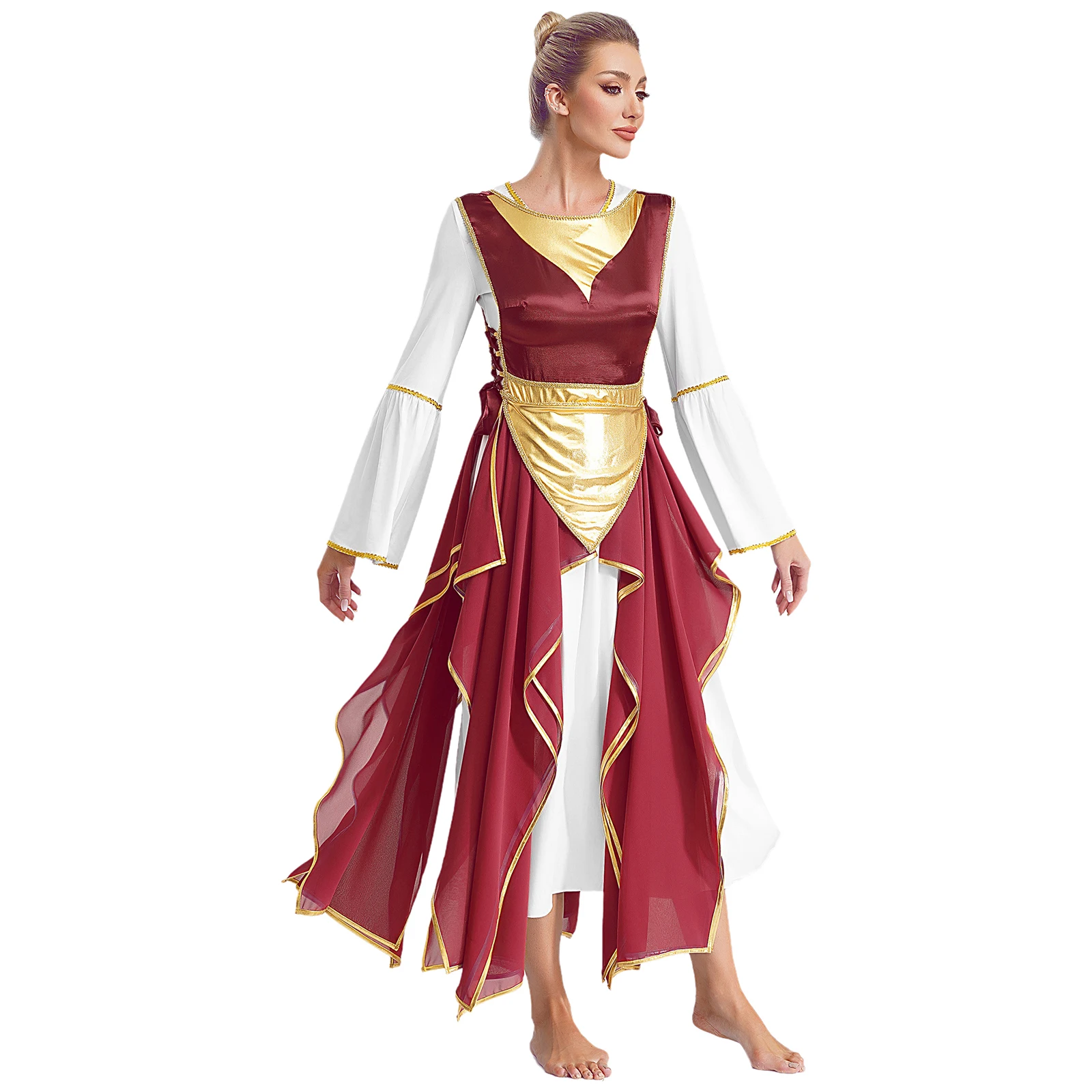 Womens Praise Dance Dress Female Liturgical Worship Dancewear Metallic Patchwork Lyrical Dance Costume Choir Stage Performance