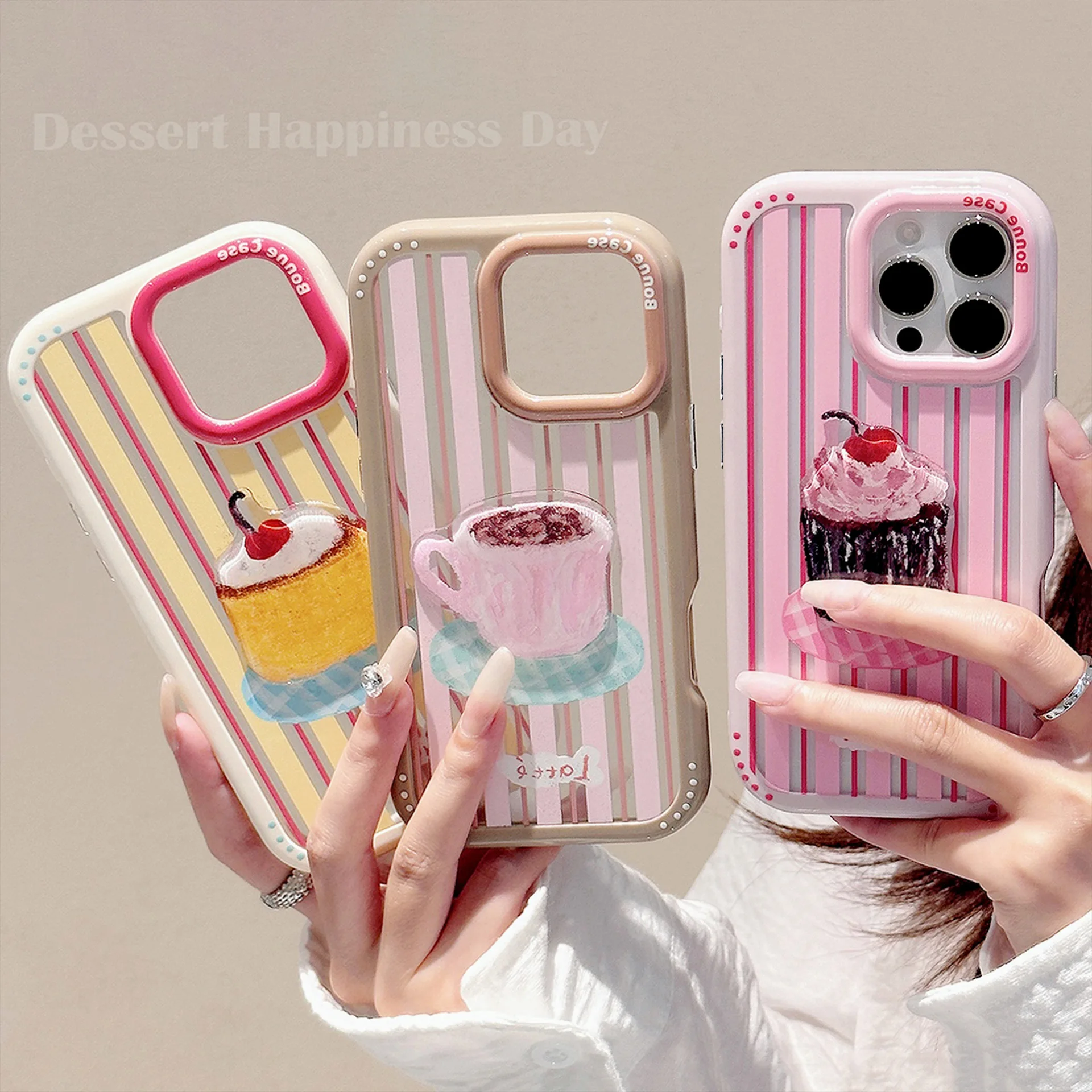 الكرز أكواب الحلوى كعكة القهوة النفط اللوحة جراب هاتف آيفون 17 16 15 14 13 12 11 برو ماكس X حافظة لطيف فاخر الكرتون غطاء