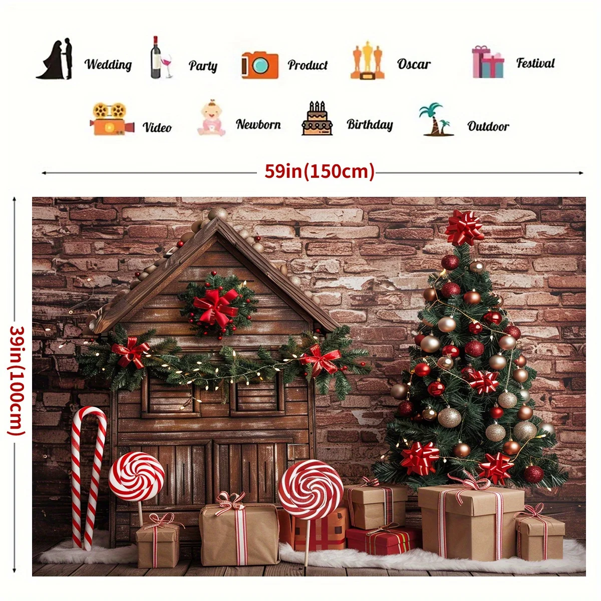 Polyester Christmas gingerbread house background, suitable for bridal showers, birthdays, parties holiday theme background