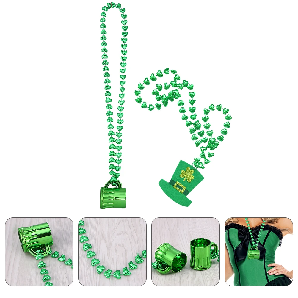 

Green Necklace St Patrick's Day Beads Pendant Choker Women Jewelry Party Supplies Plastic Non Woven Gifts Beer Hat Style
