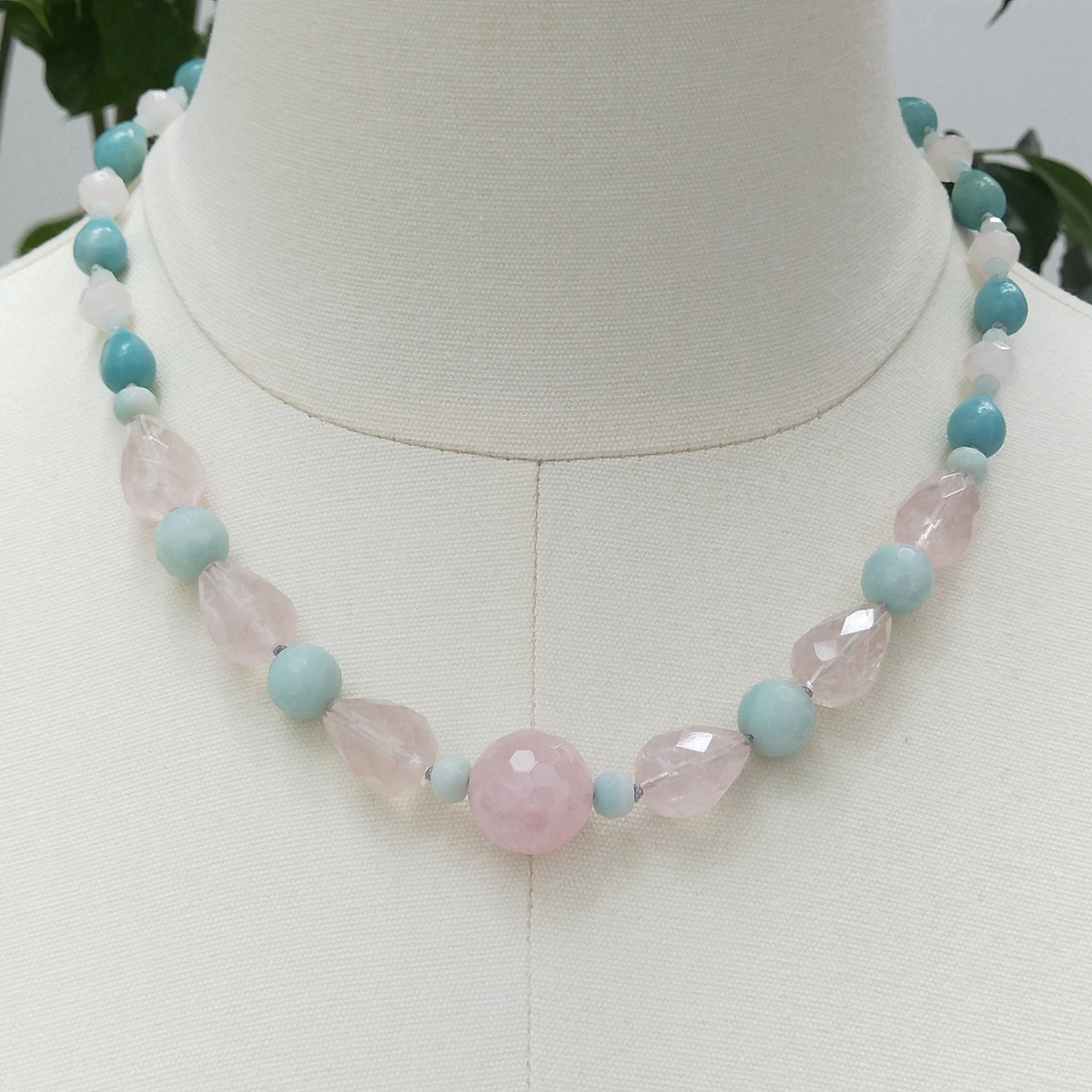 Lii Ji Pink Necklace Amazonite Rose Quartz Choker Necklace 50cm Women Jewelry Gift Stock Sale Jewelry