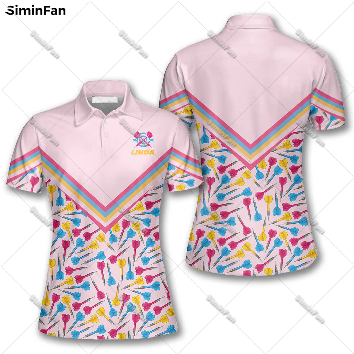 Custom Name Pink Darts Women Polo Shirt 3D All Over Printed Lady Tennis Tshirt Girl Summer Lapel Tee Female Casual Top Unisex-1