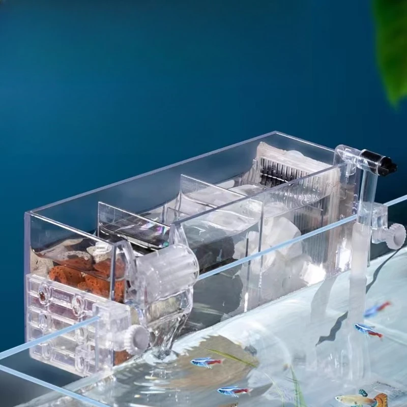 

The fish tank is equipped with a waterfall box on the top, and the small fish and turtle tank is wall-mounted water purificat