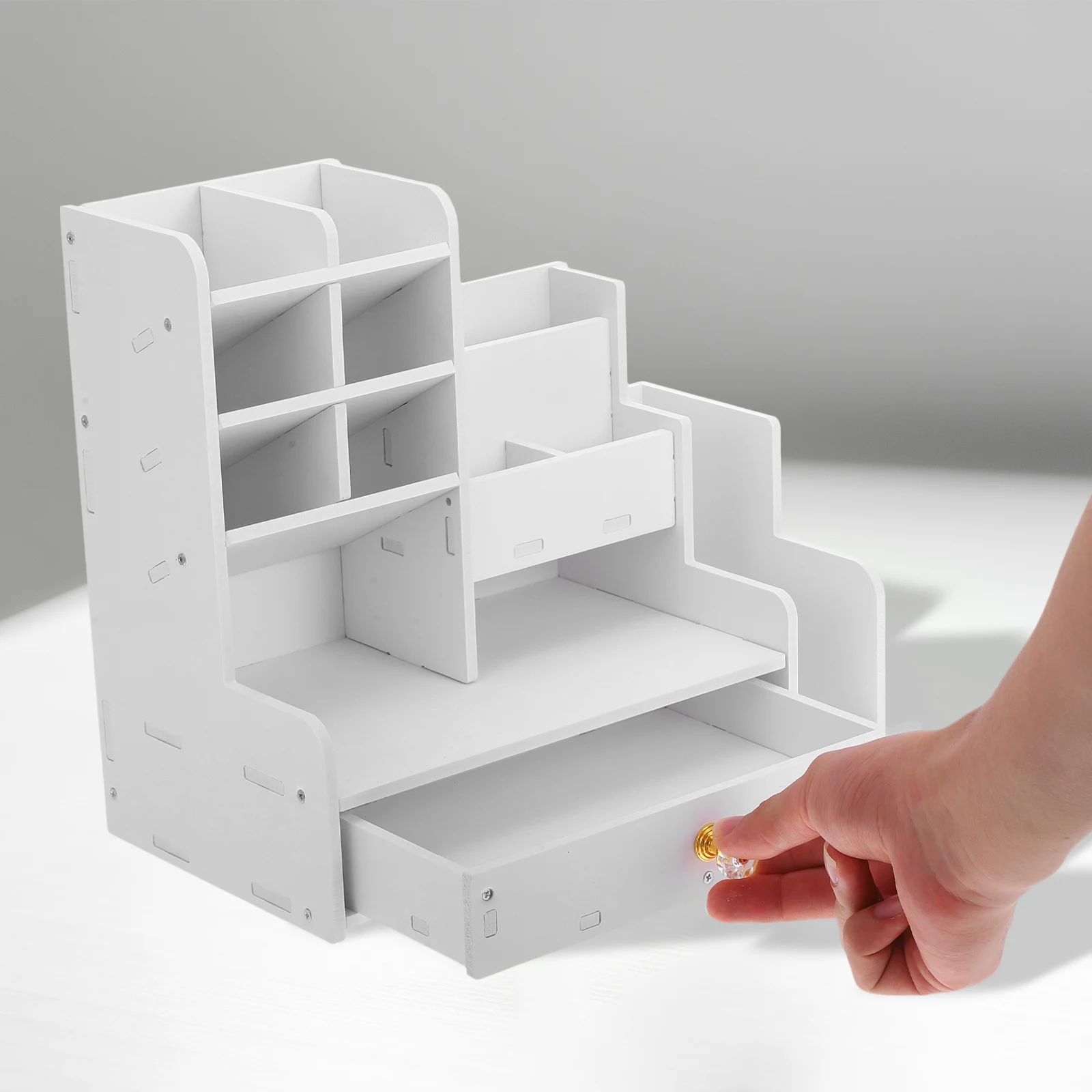 

Multifunctional Desktop Pen Large Capacity Stationery Storage Rack Slanted Design Wood Plastic Composite Material Office Marker