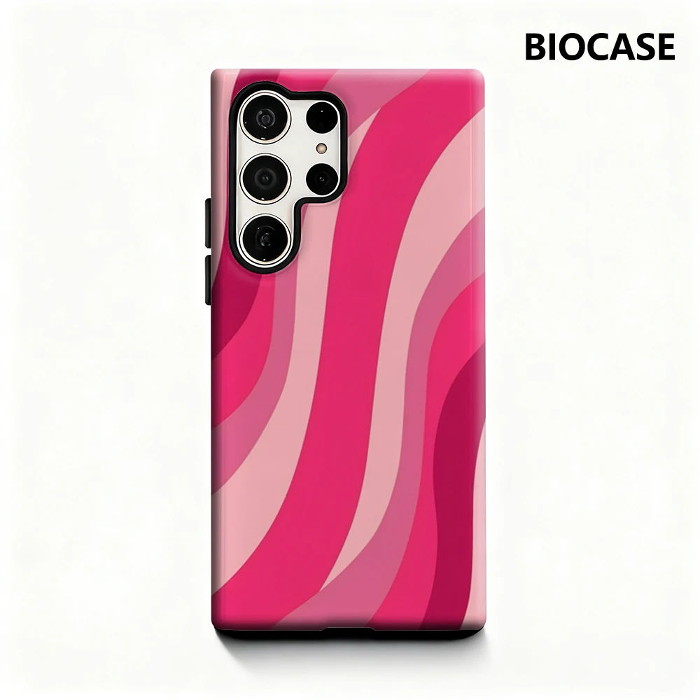 Pink Waves Phone Case for Samsung Galaxy S25 Ultra S24 S23 Ultra Plus Glossy Double-layer Back Cover