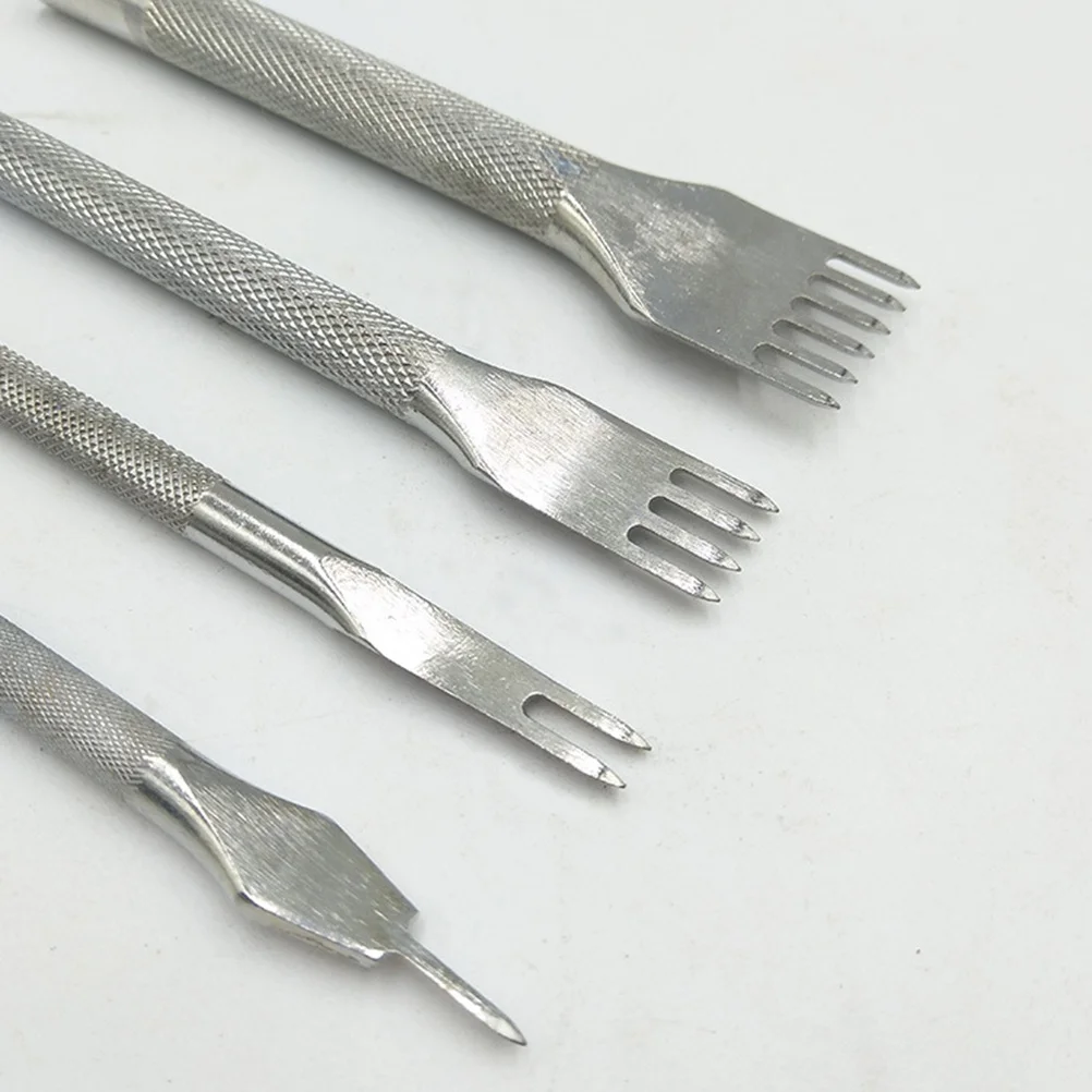 

4Mm 4 Tooth Punching Tool High Strength Steel Professional Leatherworking Hole Chisel DIY Sewing Tool Sharp