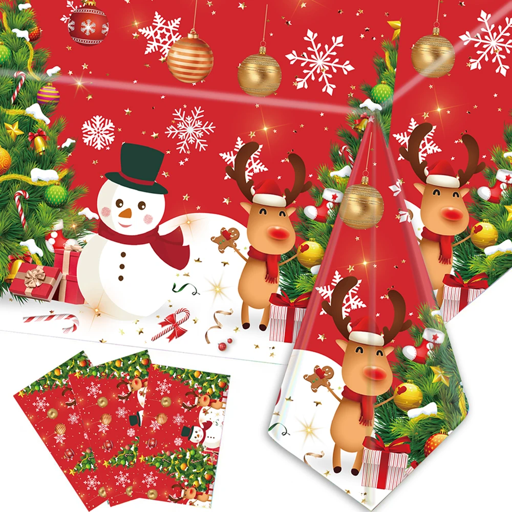 Christmas Tablecloth Santa Claus Snowman Tablecloth Christmas Decorations Xmas Disposable Table Cover New Year Party Supplies