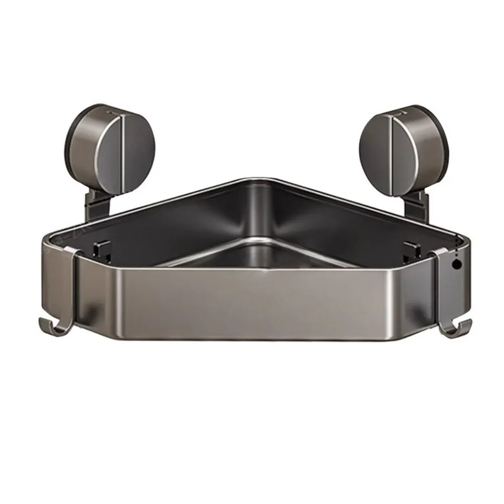 

No Drilling Suction Cup Triangle Storage Rack Space Saving Large Capacity Corner Storage Rack with Hooks Removable