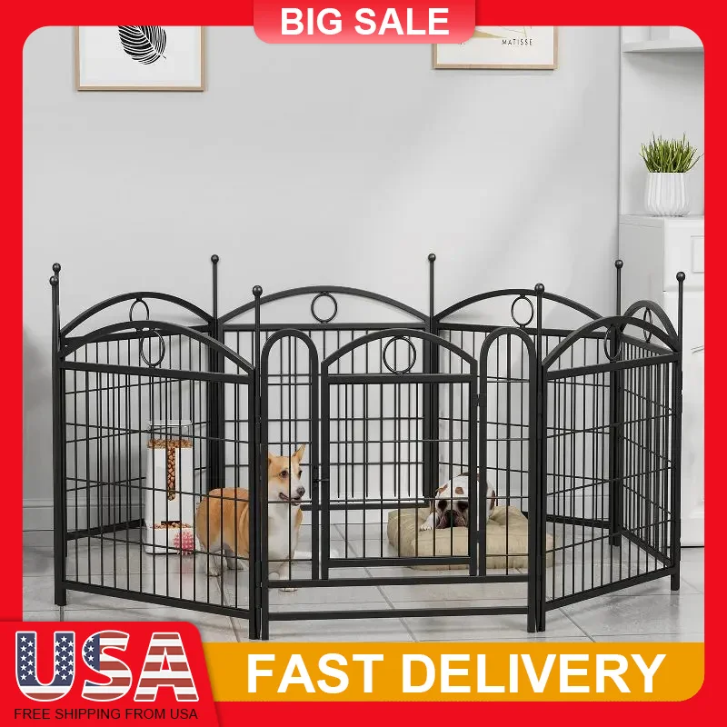 

24x24in Foldable Octagonal Metal Dog Playpen 8 Panels Puppy Indoor Outdoor Anti Rust Stable Safe Locking Door Portable