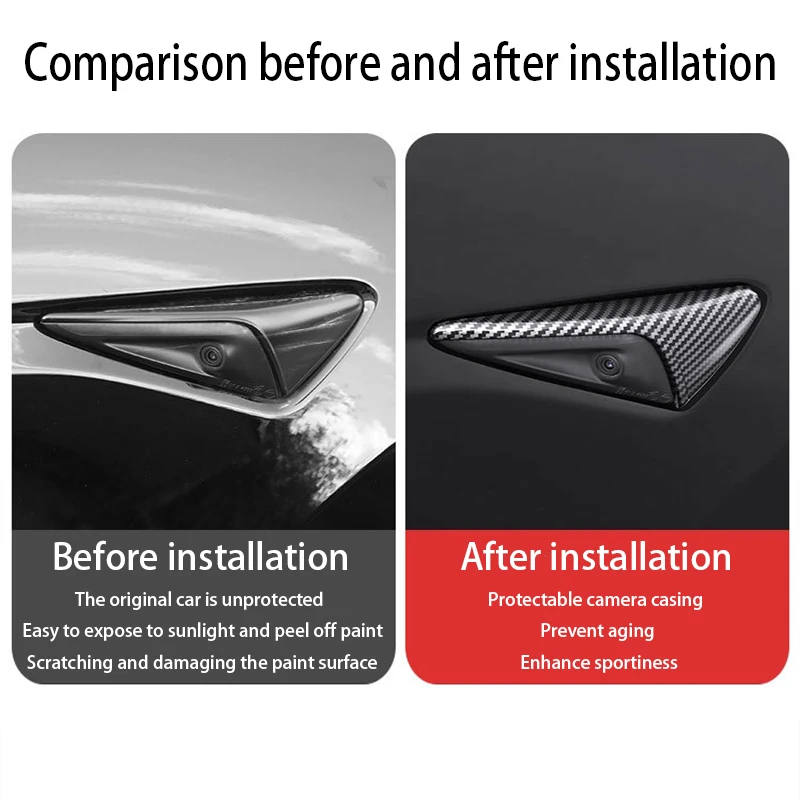 For Tesla Model 3/Y Side Camera Protection Cover Carbon Fiber Fender Trim Cover Car Modification Accessories Tesla 2017-2024 - view 4
