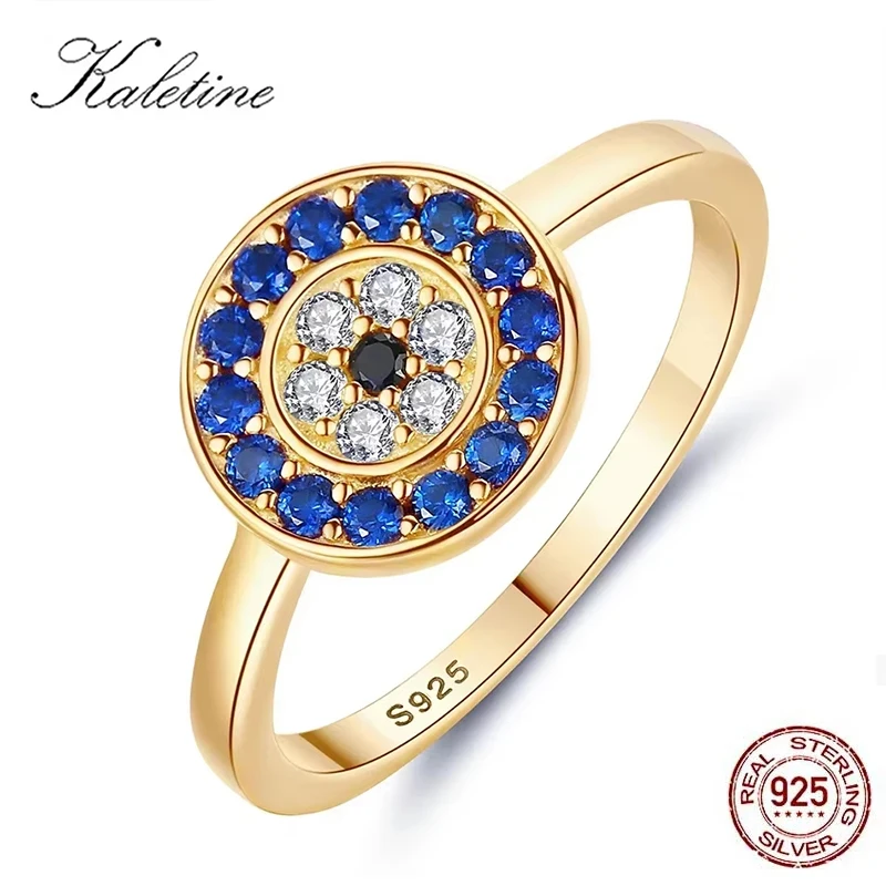 KALETINE Lucky Evil Eye 925 srebro pierścionki dla kobiet urok niebieski CZ Finger złote pierścienie mężczyźni biżuteria zaręczynowa ślubna
