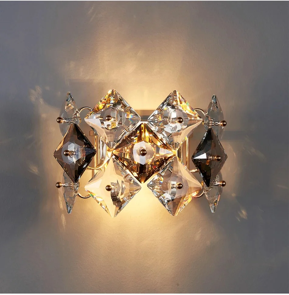 Modern Crystal LED Wall Sconce, Luminária cinza, Creative Home Decor, Sala de estar, Quarto, Cabeceira, Design Lustre