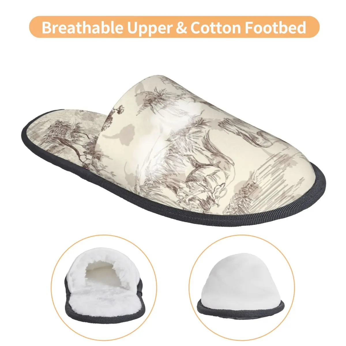 Toile De Jouy Sepia خمر الباريسية الفن تصميم شبشب منزل النساء مريح رغوة الذاكرة الانزلاق على شبشب الفندق الأحذية