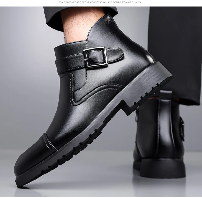Luxuriöse Business-Herren-Lederstiefel Modische Schnallen-Lederstiefel Elegante Herbst-Neuheit Vielseitige Knöchelstiefel – Detail 12