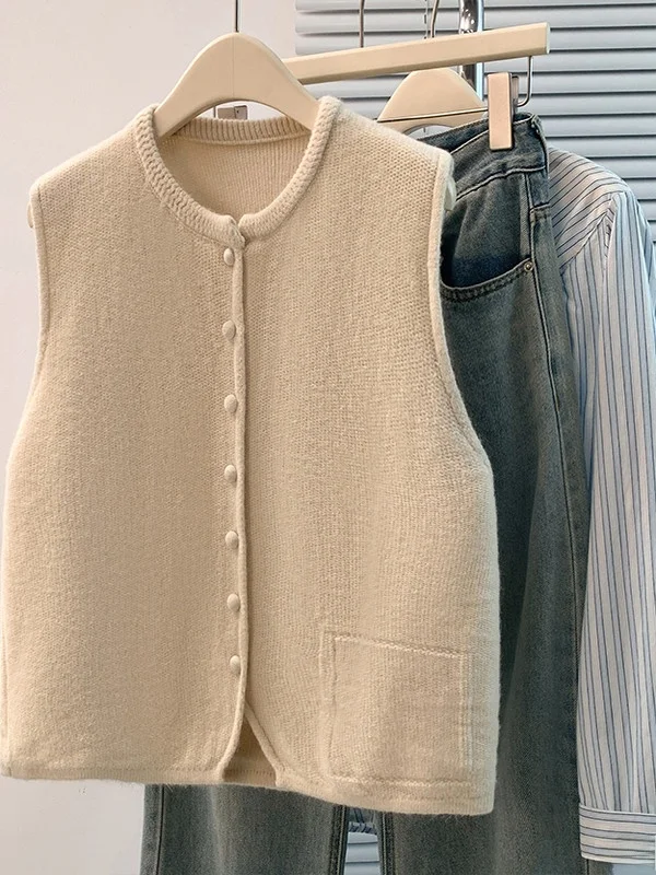 

Свободный вязаный кардиган, топ, женский повседневный жилет большого размера, простой дизайн, осенняя модная верхняя одежда для поездок на работу