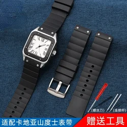 Silicone Watch Strap for Cartier Watch Band Sandoz Series W20121u2 Soft Watrproof Sweatproof Watch Band Santos 23mm