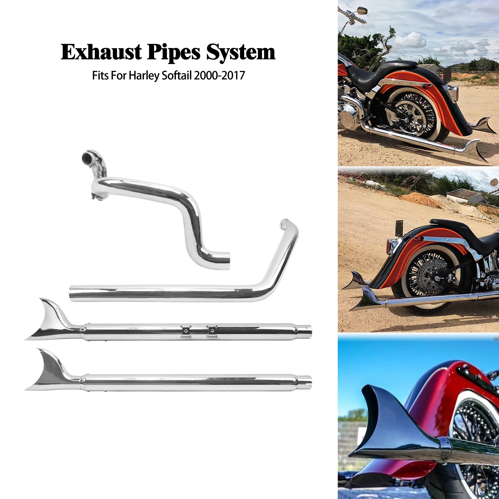 Motocykl podwójny układ wydechowy chromowana rura wydechowa dla Harley Standard FXST 2007 Heritage Softail Classic Fatboy FLSTC 2007-2017