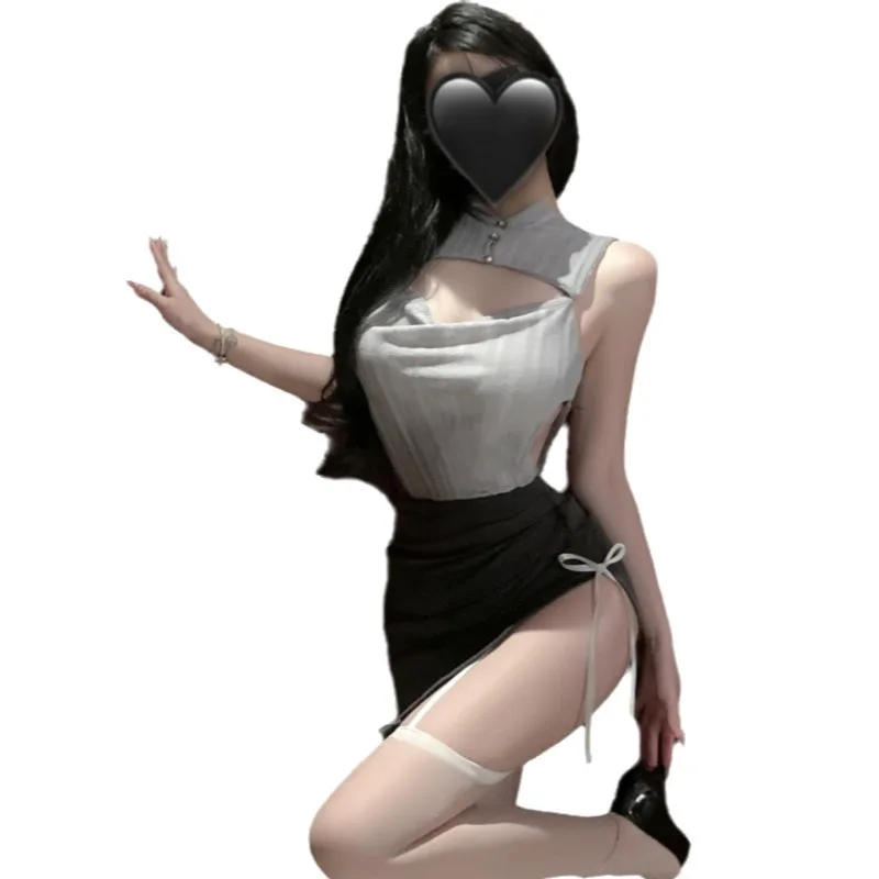 

Sexy Night Lingerie Sexy Knitted Secretary Bodycon Skirt Uniform Pure And Alluring Backless Deep V Sleeveless For Women 8Q0R
