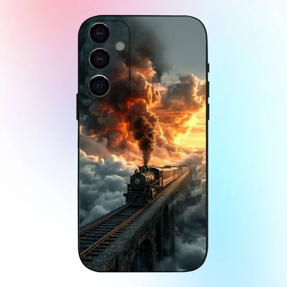 حافظة هاتف كلاسيكية على شكل قطار بخاري لهاتف سامسونج جالاكسي A73، A72، A71، A70، A53، A52، A51، غطاء أسود ناعم آخر #4