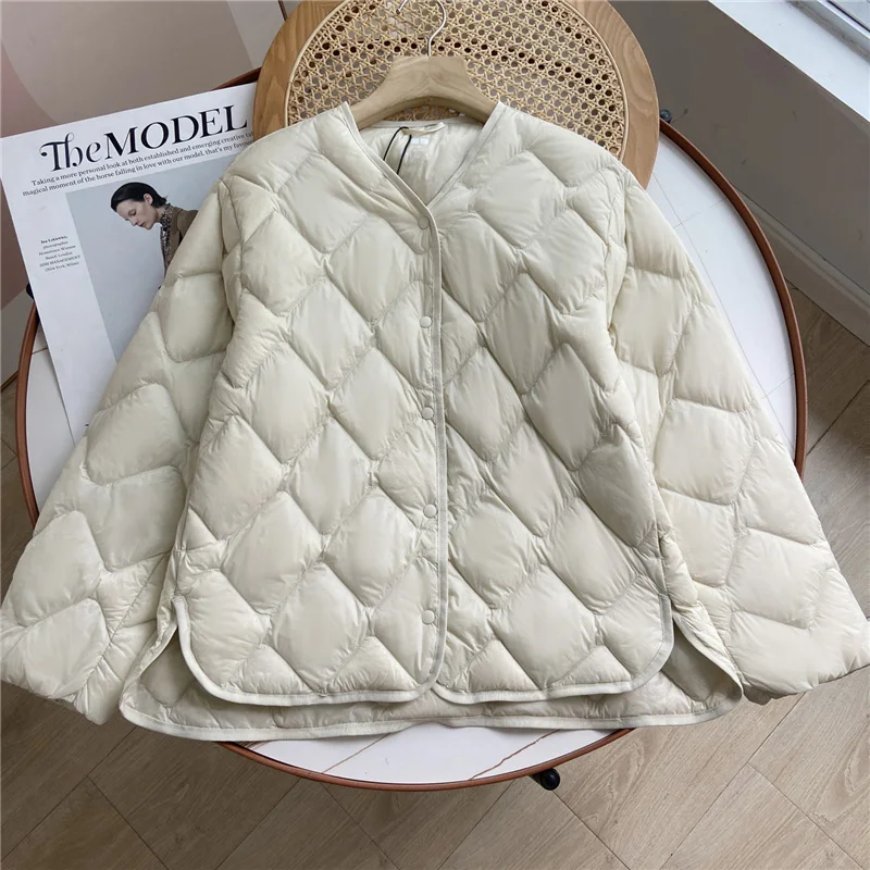 2024 Nieuwe Herfst Winter Ultra Licht Kraag Zachte Puffer Jas Vrouwen Casual Losse Single Breasted 90% Eend Down Jas