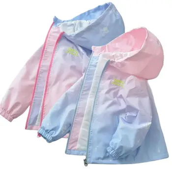 Korean Fashion Jacket For Girls Teenager Casual Gradient Hooded Coat Boys Blazer Spring Autumn Windproof Sweet Coats Windbreaker