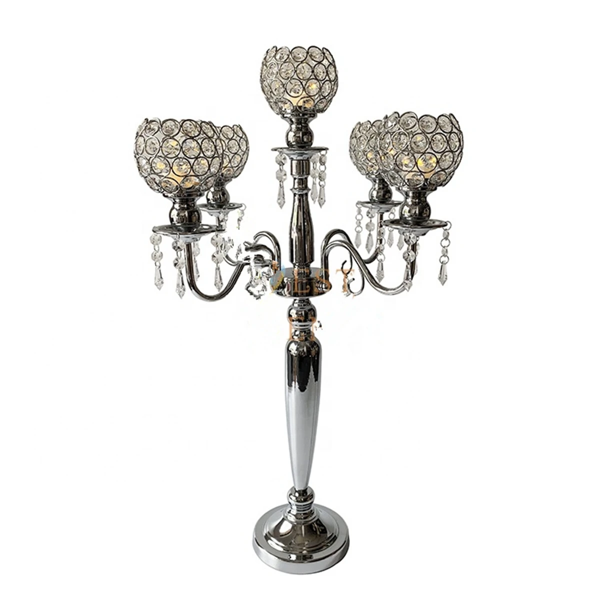 

Event Decor Candelabra, 5 Arms Metal & Crystal Candelabrum, Candle Holder wedding table centerpiece decorations event decoration