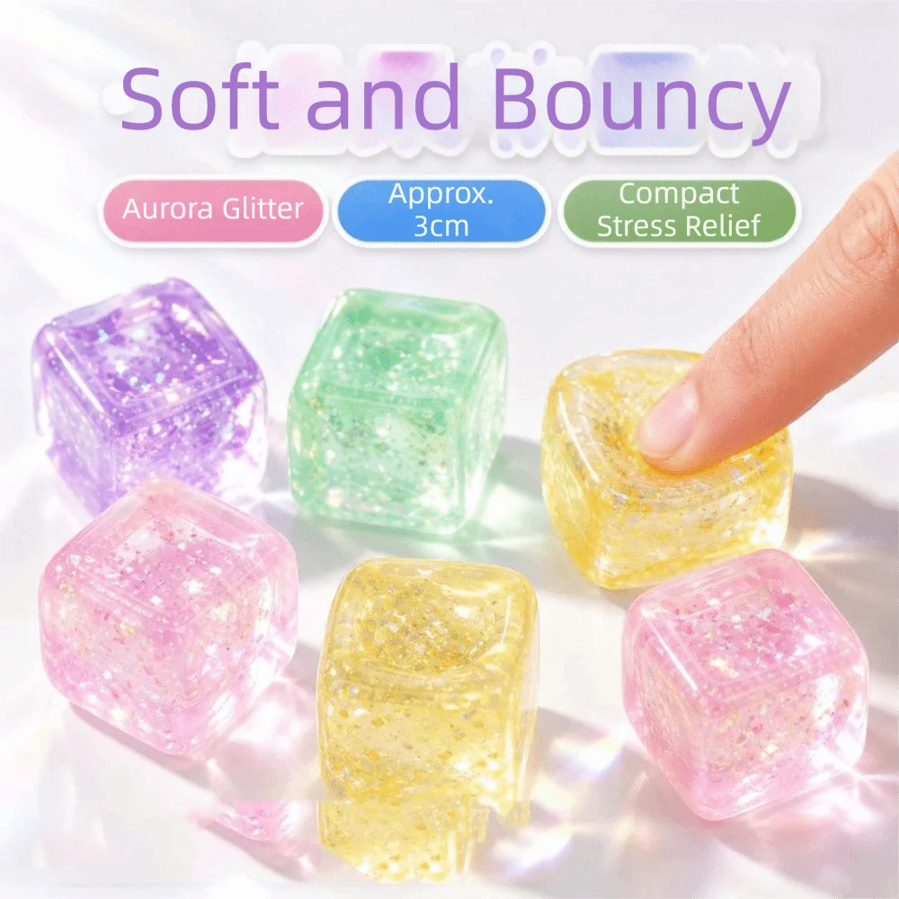 Pinch Slow Rebound Ice Cube Squishy Glitter Slow Rise Cube Squeeze Gel Filled Polar Light Cube Fidget Adults