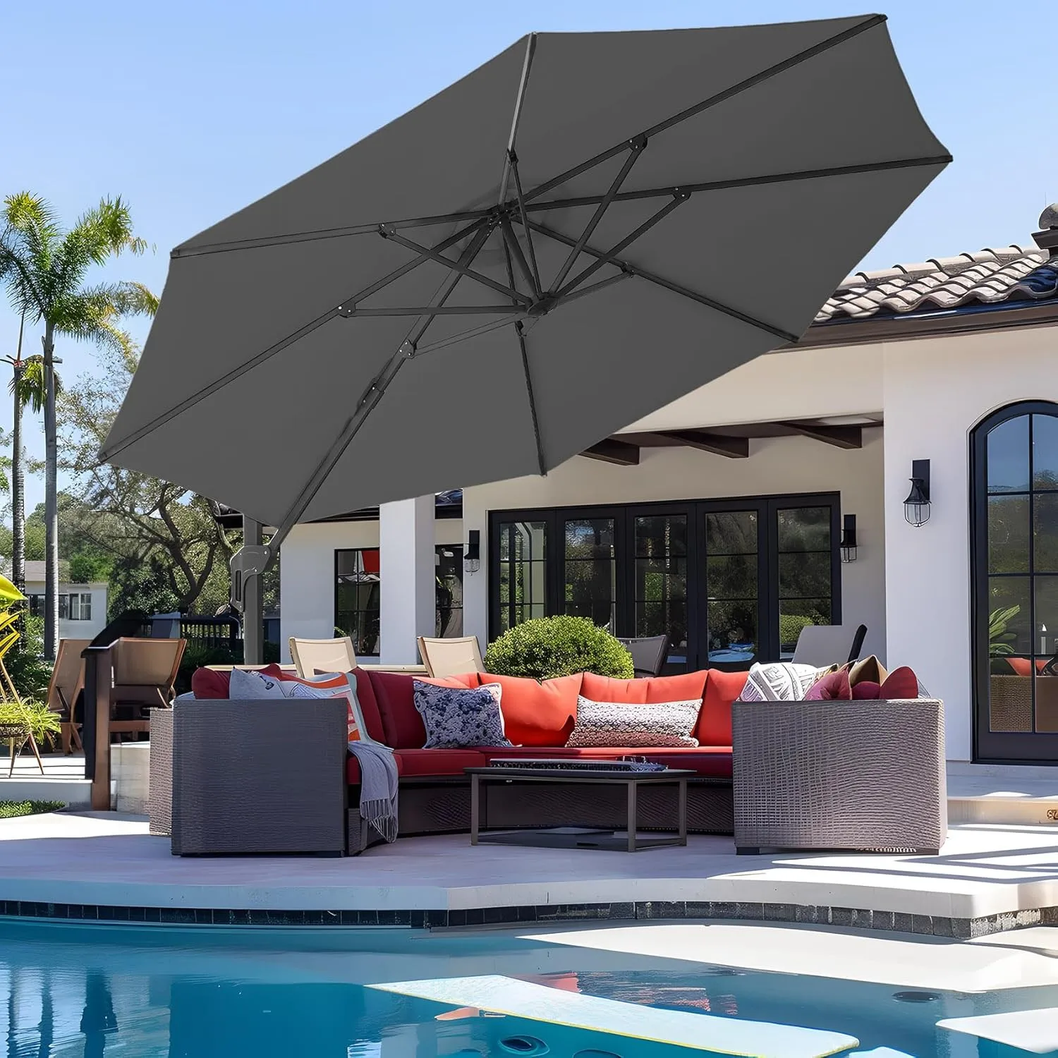 

11FT Heavy Duty Cantilever Patio Umbrella with 360° Rotation - Grey