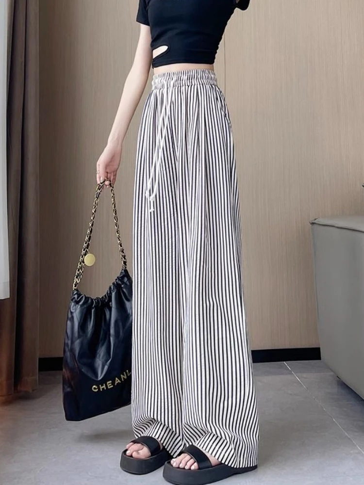 

Striped Pants Women Y2k Straight Cozy Summer Fashion Casual Vintage Korean Style High Street Empire Mujer Popular Full Length