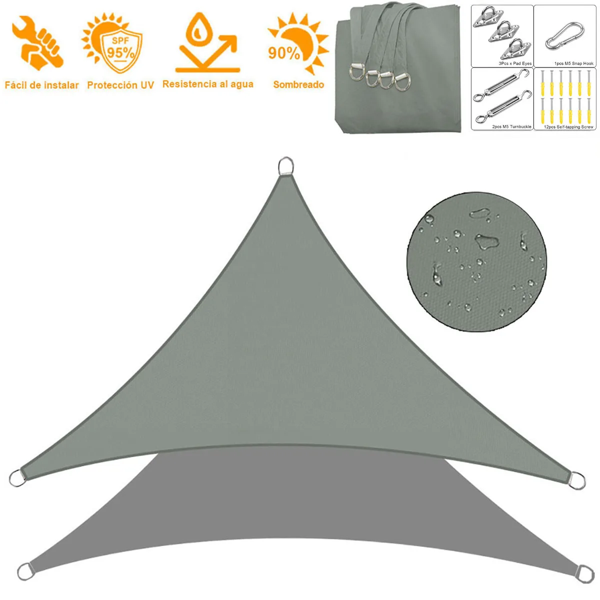 Shade Sail, Waterproof Outdoor Garden Patio Party Sun Awning, Triangular Canopy 98% UV Blocking with Free Rope