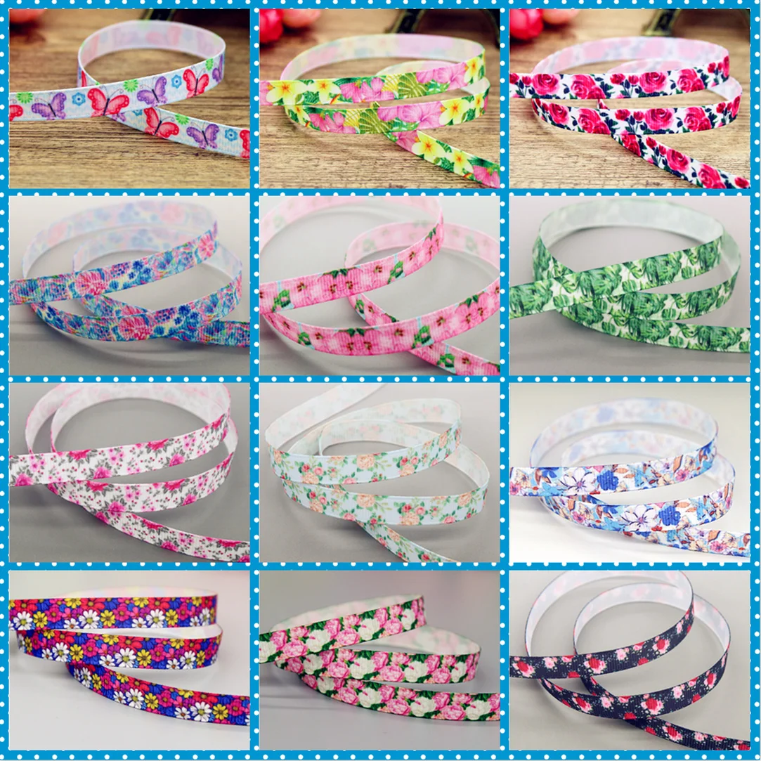 DHK 3/8'' Hübsche Blumen Rosen-Bedrucktes Ripsband Haarschleife Kopfschmuck Party-Dekoration Großhandel OEM 9mm S2536
