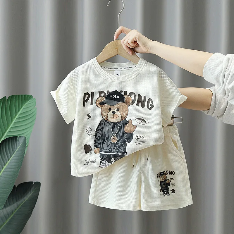 

2-10Year Casual wear Baby Boys Cartoon Summer Suits Kids Short Sleeve Bear Print Tops and Shorts 2Pcs Outfit Children Tracksuit