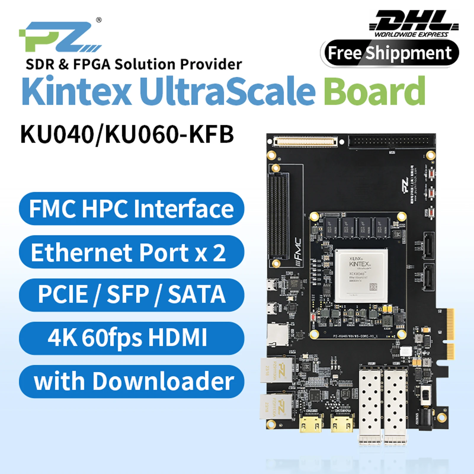 

Puzhi KU040 KU060 FPGA Development Board Xilinx Kintex UltraScale XCKU040 XCKU060 Evaluation Kit PCIE 4K HDMI