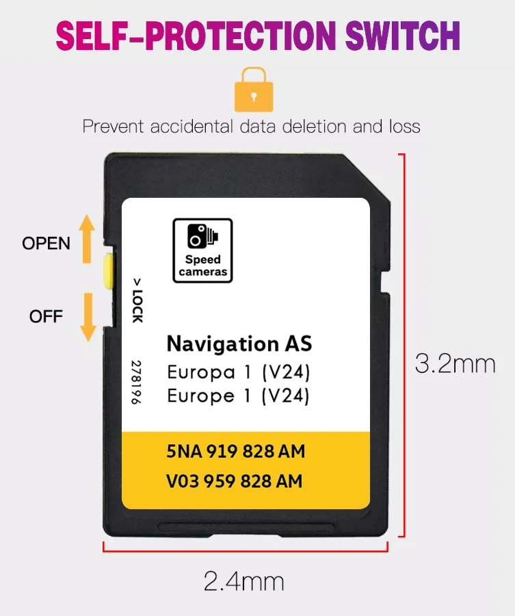 NOWA aktualizacja map dla VW Discover Media Navigation AS V24, wersja UK Europa 2026, karta SD do nawigacji satelitarnej EU 5NA919828AM 32GB
