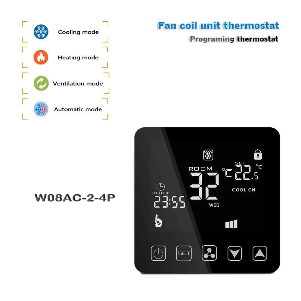 4PIPE fan coil thermostat, 220V heating and cooling with programmable temperature controller