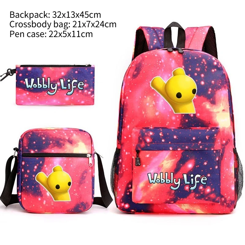 Mode Neue Spiel Wobbly Life Rucksack Bleistift Fall Schulter Tasche Student Rucksack Drei Stück Set Urlaub Geschenk