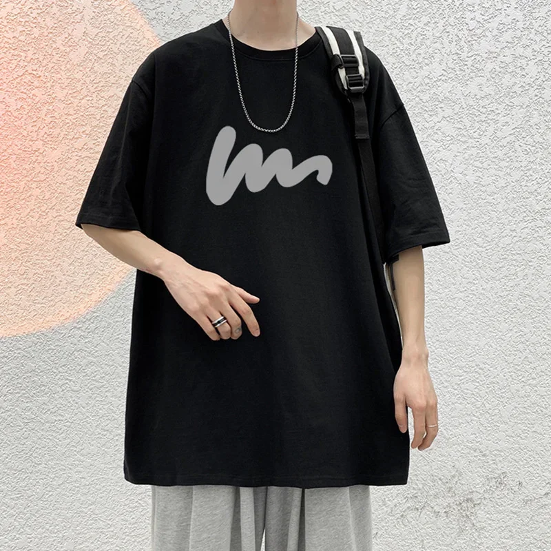 Men's Cotton Oversized T-shirt Loose Tops Tshirts For Clothing Breathable Casual Pattern Short Sleeve Tees Streetwear Recommend image 3