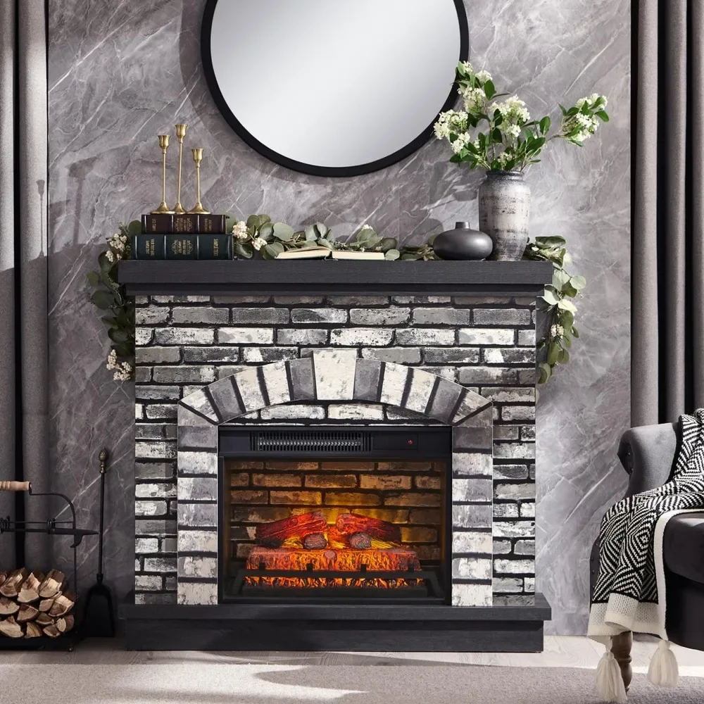 

Electric Fireplace with Mantel, Farmhouse Fireplace TV Stand Freestanding Electric Fireplace Heater, Remote Control
