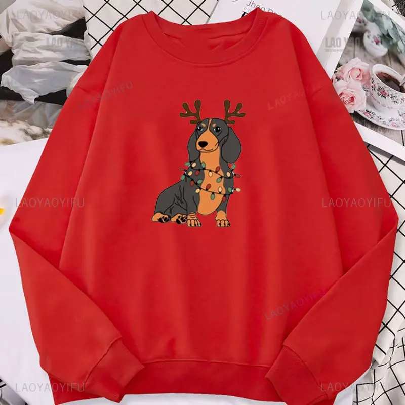 Kawaii Dackel Weihnachtsbeleuchtung Sweatshirt Weihnachten Hund Hoody Dackel Mama Shirt Hundeliebhaber Pullover Frauen Wärme Hoodies