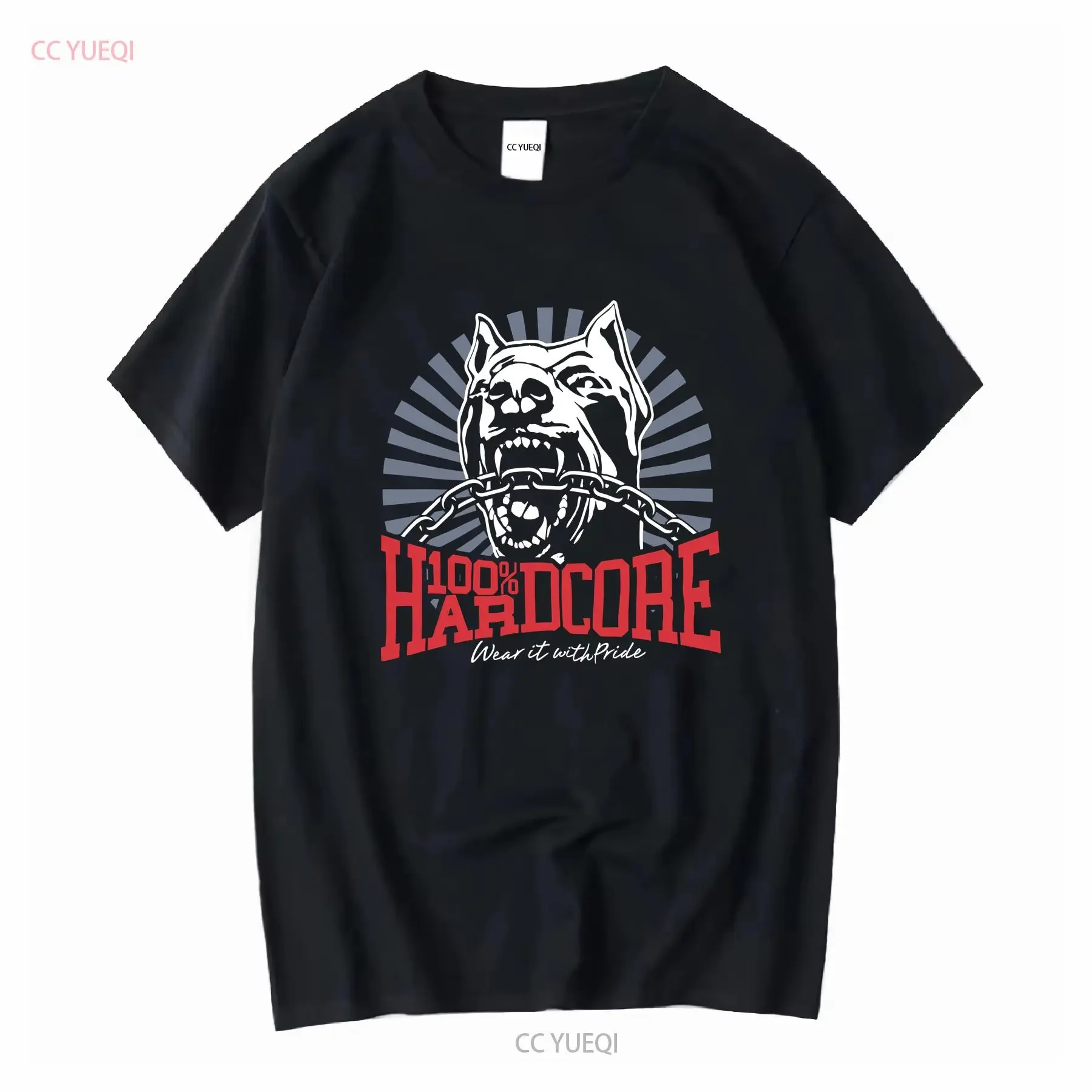 100 HARDCORE T Shirt Dog 1 Black Mens Gabber Pitbull vintage Washed homme Top For Everyday Wear Stretched Stylish Breathable