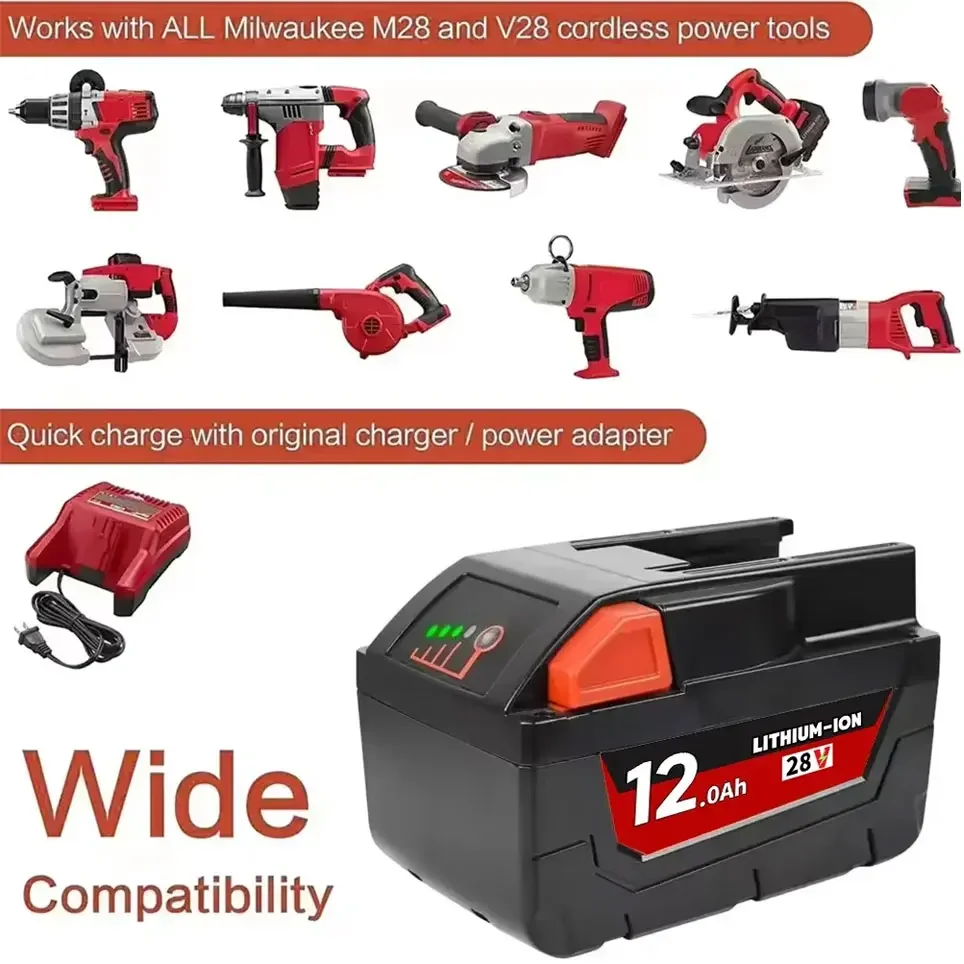 28V 12.0ah pro milwaukee M28 baterie li-ion náhrada baterie pro milwaukee 28V M28 48-11-2830 0730-20 nářadí baterie