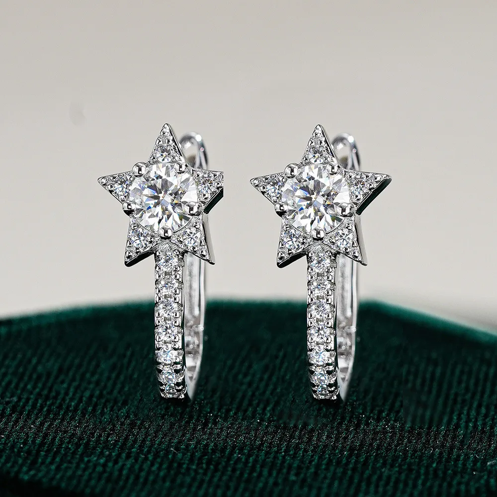 

925 Sterling Silver Moissanite Stud Earrings Hip Hop American Style Unisex Fashion Star Moissanite Jewelry