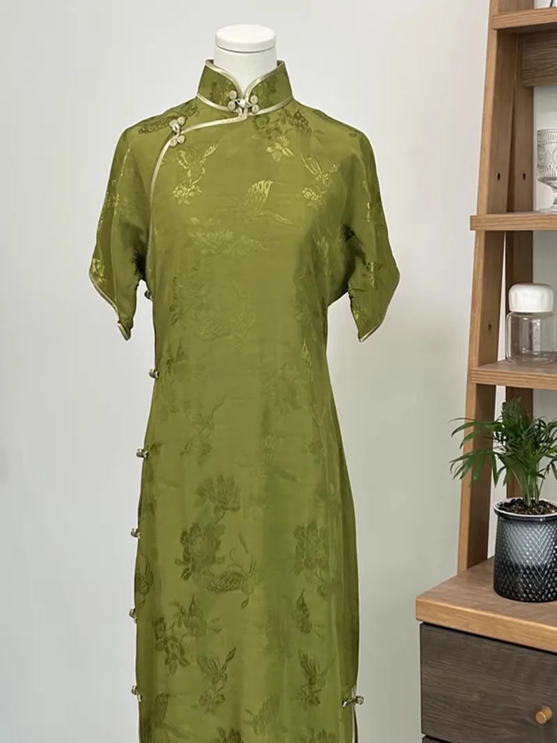 

Slimming een Qipao Dr Exquisite Chinese Sle Long Evening Gown Silk Material Cotton Blend Breathable ort Sve