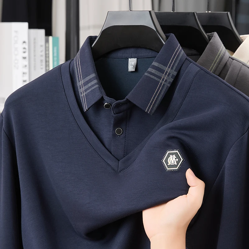 

Quality Luxury Men's Fake Two Piece Long Sleeve T-Shirt Autumn New Exquisite Chest Logo Print Design Fashion Business Menswear