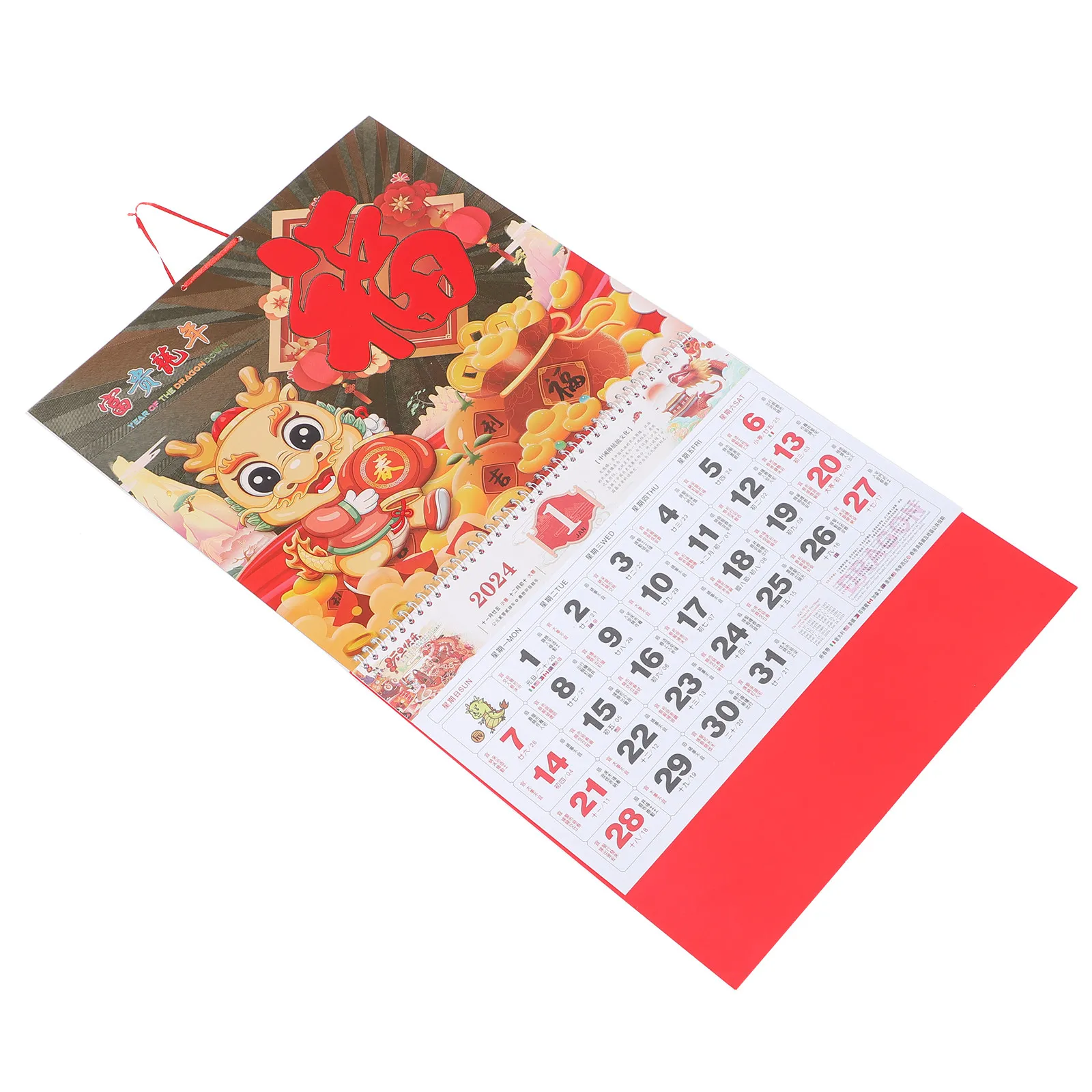 

2024 Dragon Year Wall Calendar Traditional Chinese Paper Hanging Calendar Lunar Date Planner New Year Gift Decor