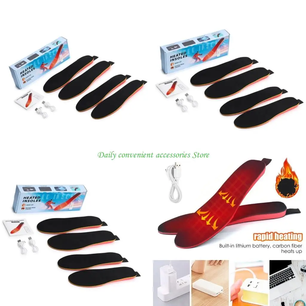 

97QB Heated Insoles Remote Control Electric Heated Shoes Inserts for Women Men Wireless Foot Warmer for Hunting Hiking