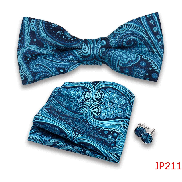 Klassische Herren Fliege Taschentuch Manschettenknöpfe Set Jacquard Fliege für Mann Hochzeit Business Schmetterling Knoten Geschenk Mann Zubehör – Detail 13
